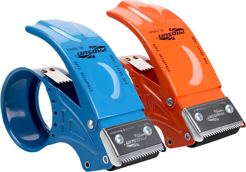 IDHM PROSUN 2 Pack Metal Packing Tape Dispenser Gun:2-inch Wide Tape Dispenser / 3-Inch Inner Paper Core(2" Blue + 2" Orange) - Image 1